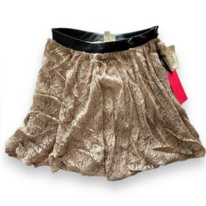 F21 Khaki Lace Skater Skirt w Faux Leather Waist